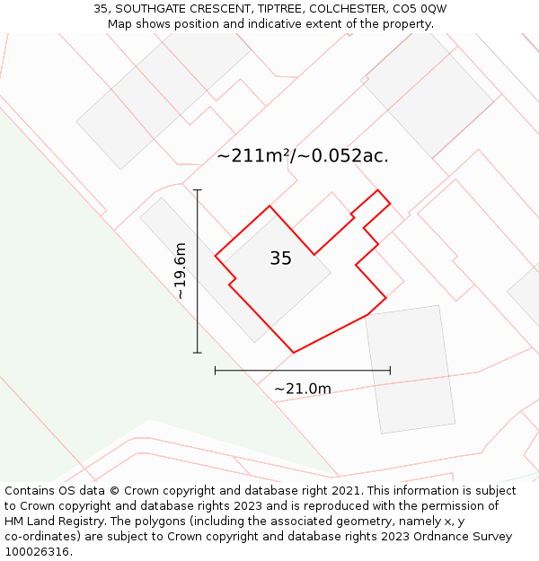 35, SOUTHGATE CRESCENT, TIPTREE, COLCHESTER, CO5 0QW: Plot and title map
