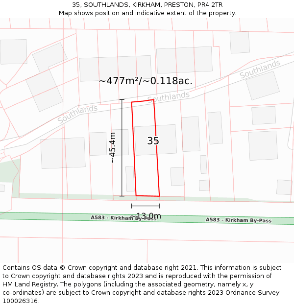 35, SOUTHLANDS, KIRKHAM, PRESTON, PR4 2TR: Plot and title map
