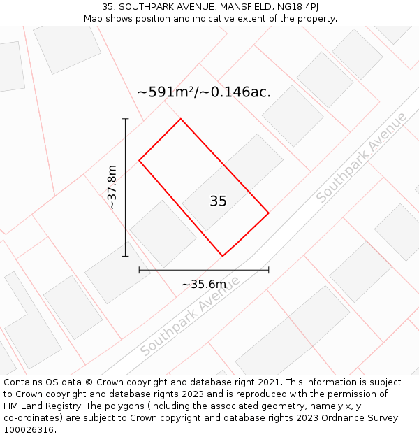35, SOUTHPARK AVENUE, MANSFIELD, NG18 4PJ: Plot and title map
