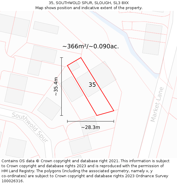 35, SOUTHWOLD SPUR, SLOUGH, SL3 8XX: Plot and title map