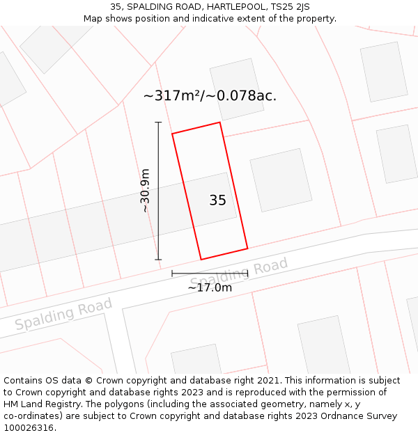 35, SPALDING ROAD, HARTLEPOOL, TS25 2JS: Plot and title map