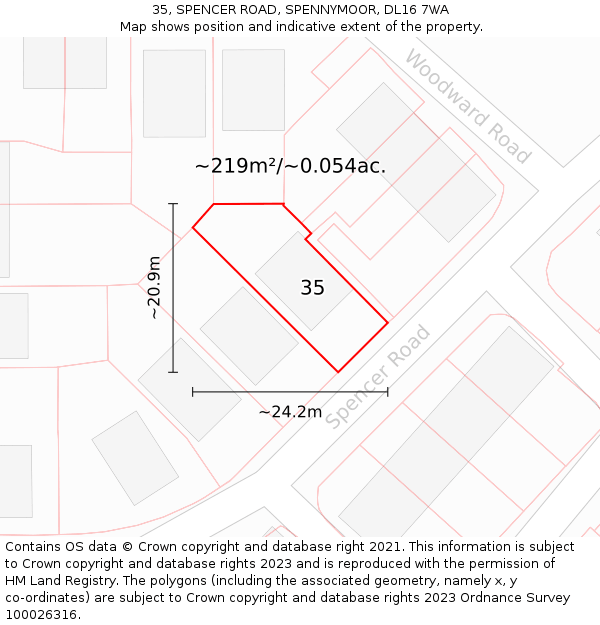 35, SPENCER ROAD, SPENNYMOOR, DL16 7WA: Plot and title map