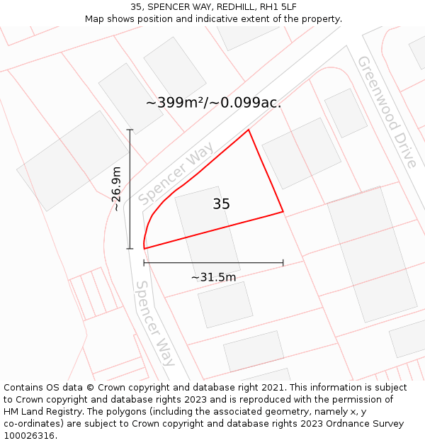 35, SPENCER WAY, REDHILL, RH1 5LF: Plot and title map