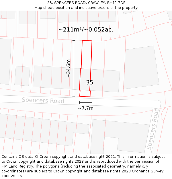 35, SPENCERS ROAD, CRAWLEY, RH11 7DE: Plot and title map