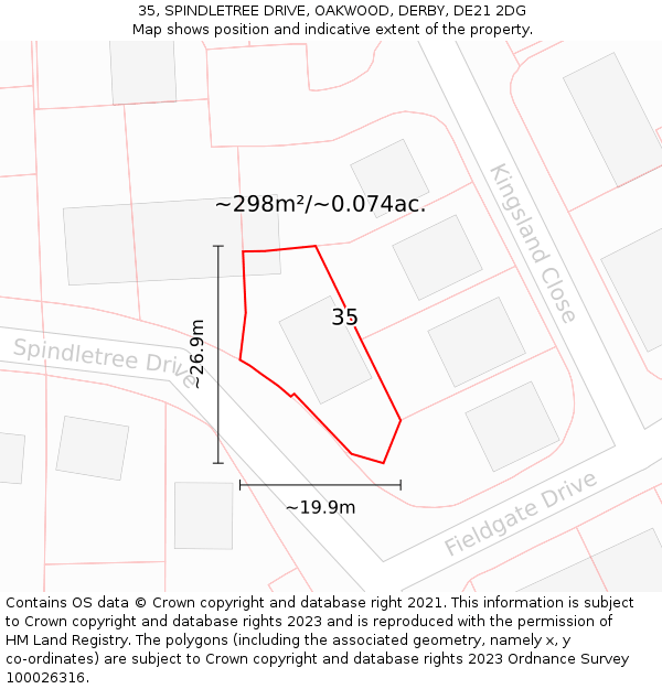 35, SPINDLETREE DRIVE, OAKWOOD, DERBY, DE21 2DG: Plot and title map