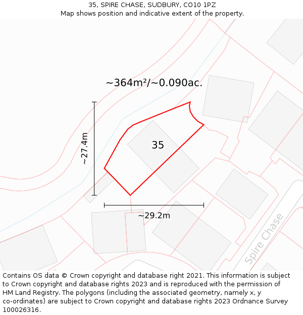 35, SPIRE CHASE, SUDBURY, CO10 1PZ: Plot and title map