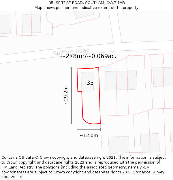35, SPITFIRE ROAD, SOUTHAM, CV47 1AB: Plot and title map