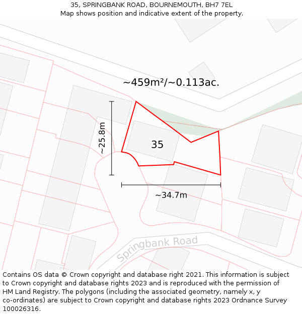 35, SPRINGBANK ROAD, BOURNEMOUTH, BH7 7EL: Plot and title map