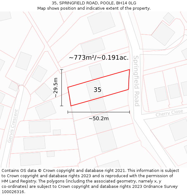 35, SPRINGFIELD ROAD, POOLE, BH14 0LG: Plot and title map