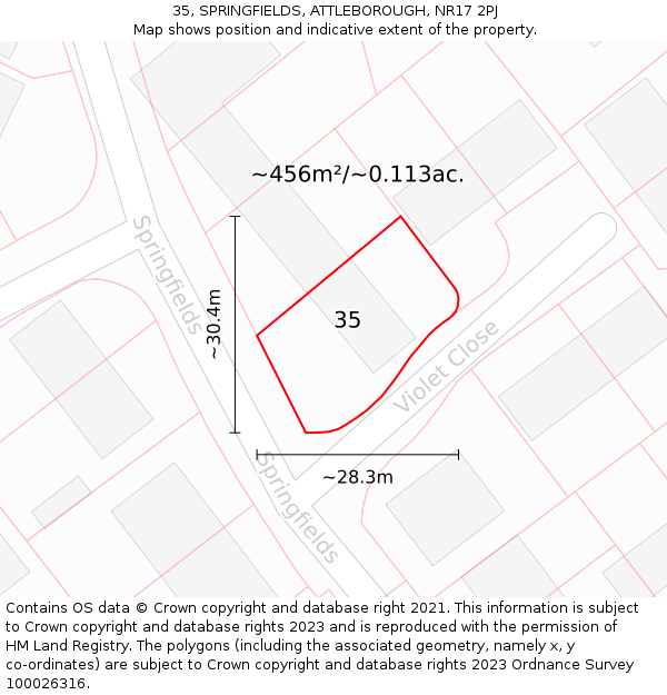 35, SPRINGFIELDS, ATTLEBOROUGH, NR17 2PJ: Plot and title map