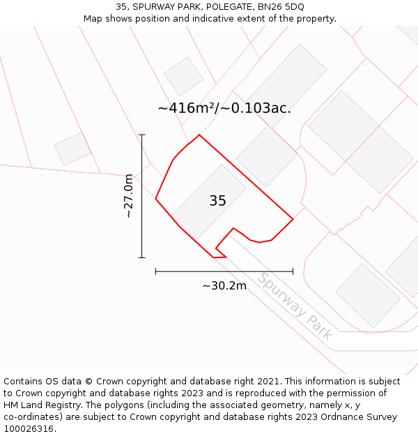 35, SPURWAY PARK, POLEGATE, BN26 5DQ: Plot and title map