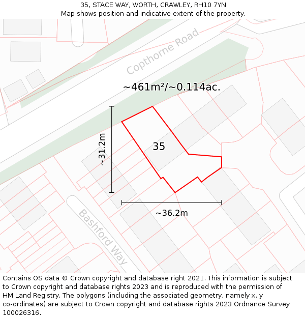 35, STACE WAY, WORTH, CRAWLEY, RH10 7YN: Plot and title map