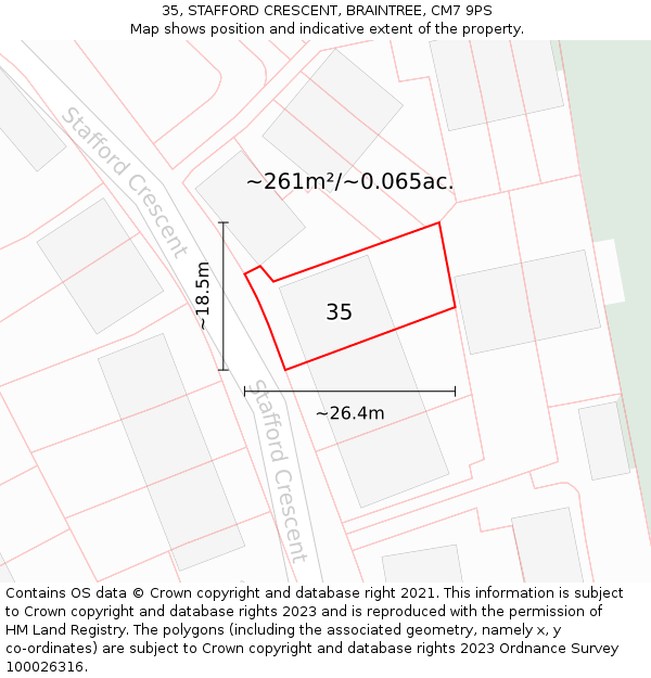 35, STAFFORD CRESCENT, BRAINTREE, CM7 9PS: Plot and title map