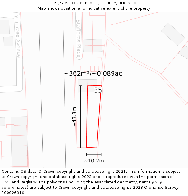 35, STAFFORDS PLACE, HORLEY, RH6 9GX: Plot and title map