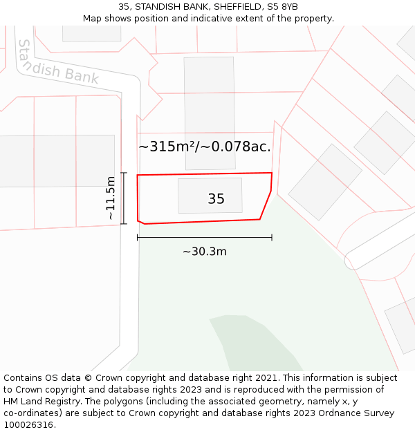 35, STANDISH BANK, SHEFFIELD, S5 8YB: Plot and title map