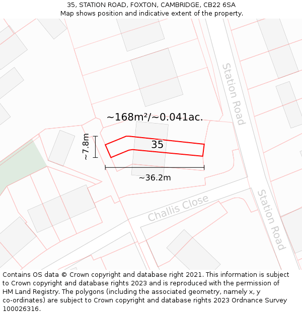 35, STATION ROAD, FOXTON, CAMBRIDGE, CB22 6SA: Plot and title map