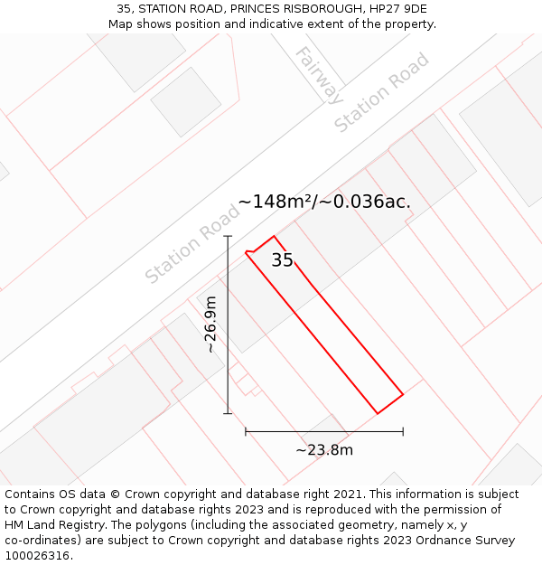 35, STATION ROAD, PRINCES RISBOROUGH, HP27 9DE: Plot and title map