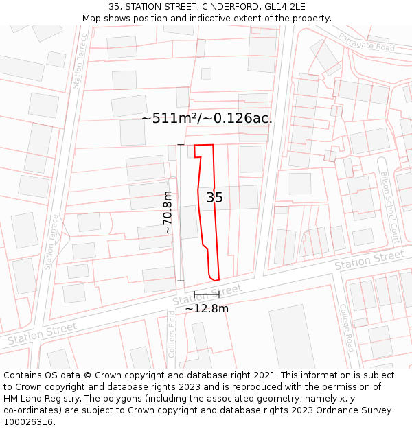 35, STATION STREET, CINDERFORD, GL14 2LE: Plot and title map