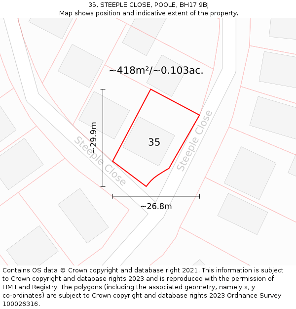 35, STEEPLE CLOSE, POOLE, BH17 9BJ: Plot and title map