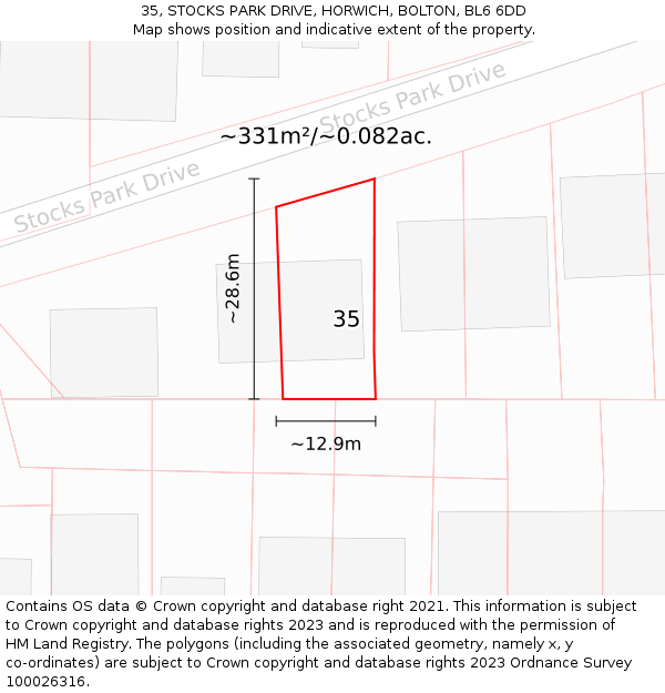 35, STOCKS PARK DRIVE, HORWICH, BOLTON, BL6 6DD: Plot and title map