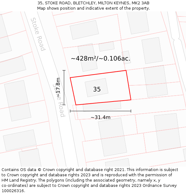 35, STOKE ROAD, BLETCHLEY, MILTON KEYNES, MK2 3AB: Plot and title map