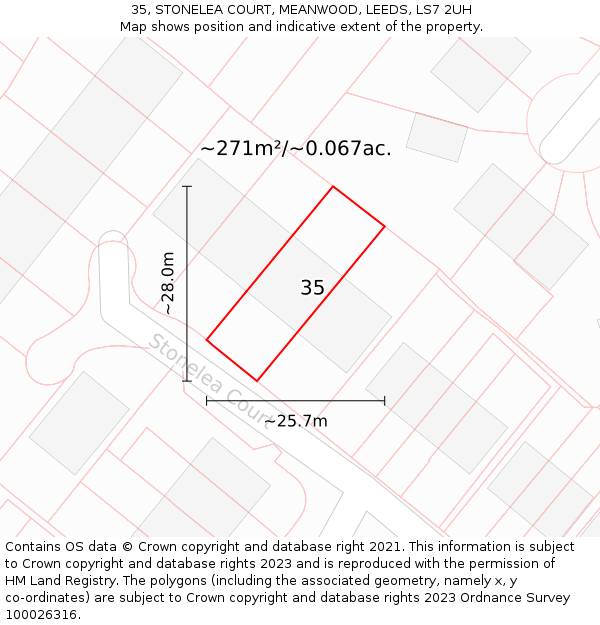 35, STONELEA COURT, MEANWOOD, LEEDS, LS7 2UH: Plot and title map
