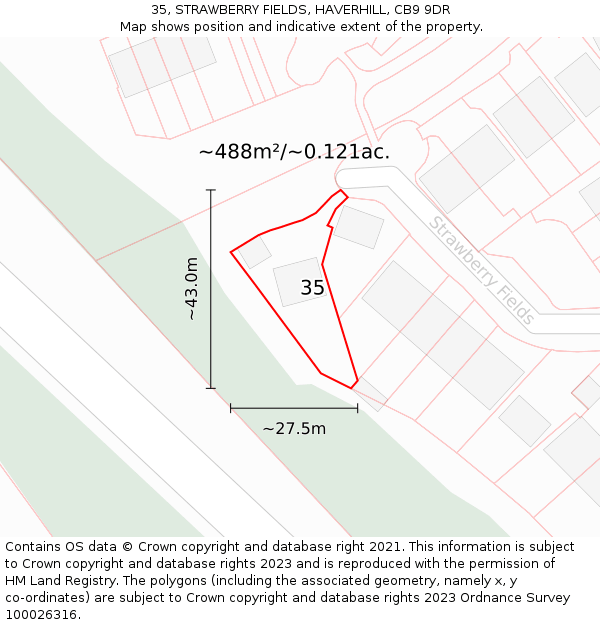35, STRAWBERRY FIELDS, HAVERHILL, CB9 9DR: Plot and title map