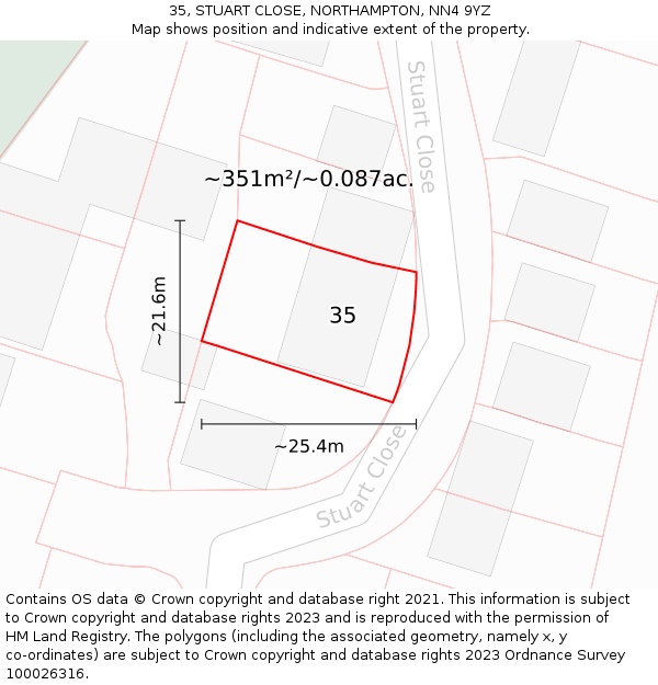 35, STUART CLOSE, NORTHAMPTON, NN4 9YZ: Plot and title map