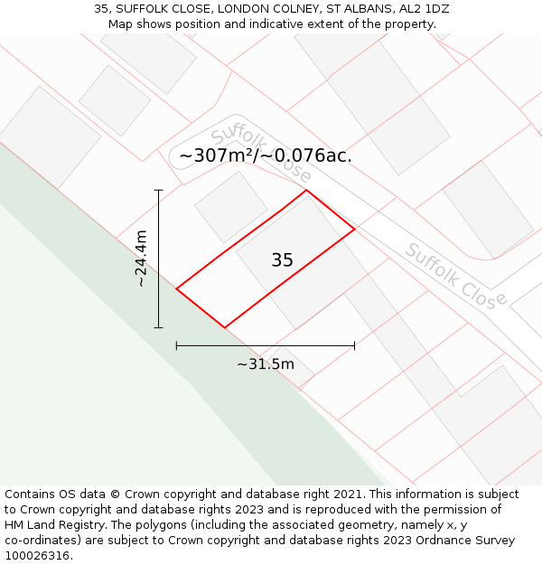 35, SUFFOLK CLOSE, LONDON COLNEY, ST ALBANS, AL2 1DZ: Plot and title map