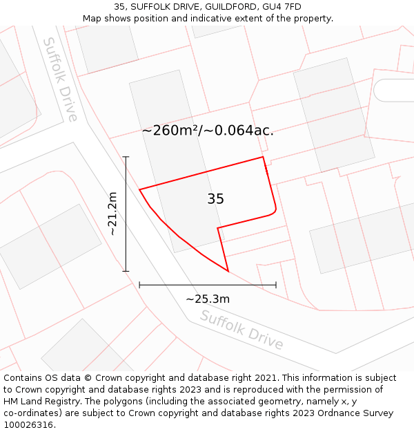 35, SUFFOLK DRIVE, GUILDFORD, GU4 7FD: Plot and title map