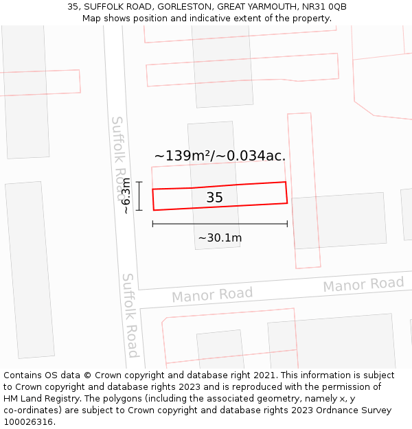 35, SUFFOLK ROAD, GORLESTON, GREAT YARMOUTH, NR31 0QB: Plot and title map