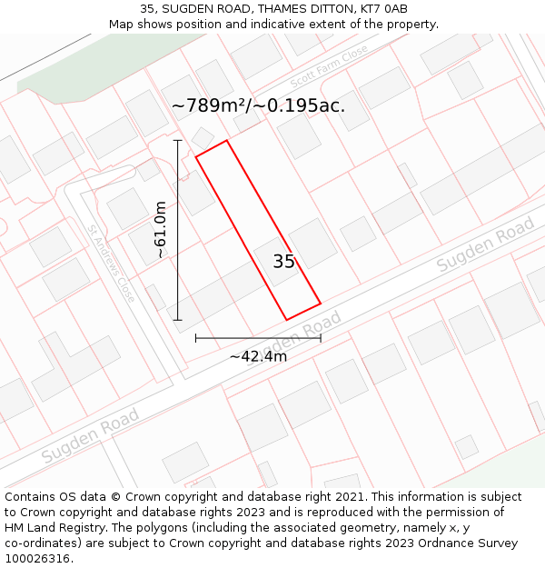 35, SUGDEN ROAD, THAMES DITTON, KT7 0AB: Plot and title map