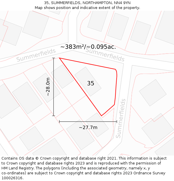 35, SUMMERFIELDS, NORTHAMPTON, NN4 9YN: Plot and title map