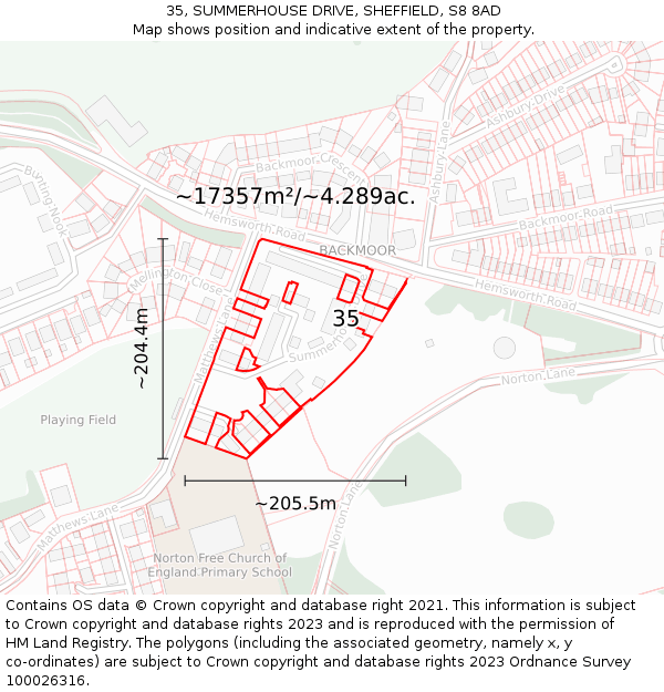 35, SUMMERHOUSE DRIVE, SHEFFIELD, S8 8AD: Plot and title map