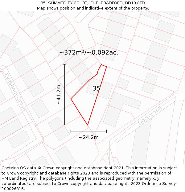 35, SUMMERLEY COURT, IDLE, BRADFORD, BD10 8TD: Plot and title map