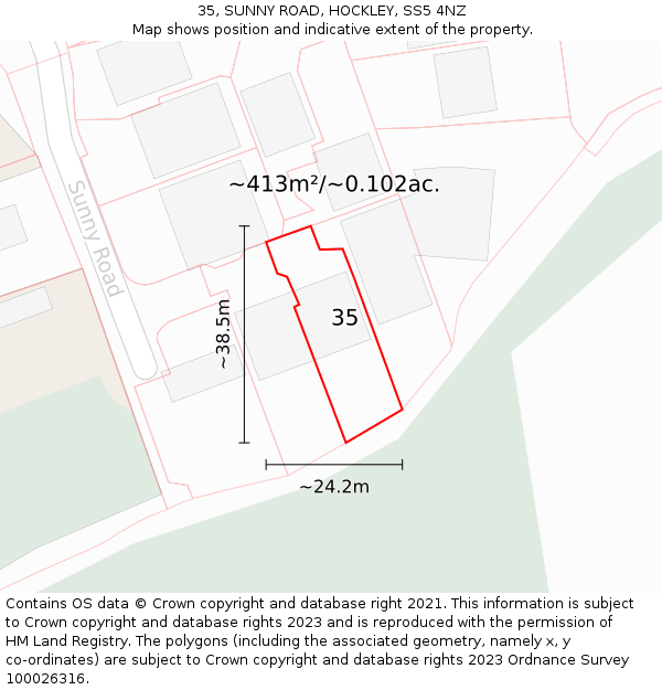 35, SUNNY ROAD, HOCKLEY, SS5 4NZ: Plot and title map