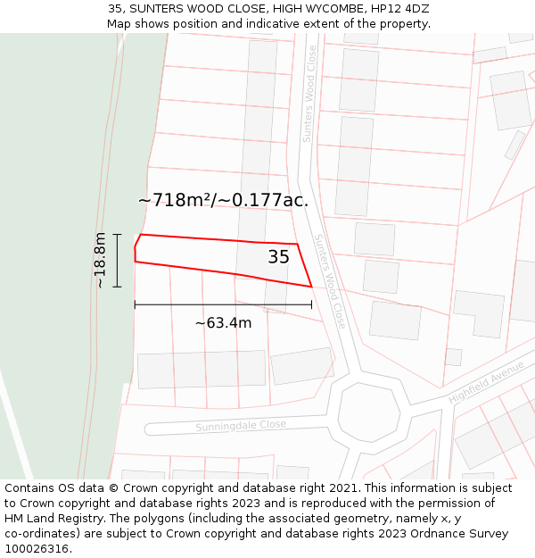 35, SUNTERS WOOD CLOSE, HIGH WYCOMBE, HP12 4DZ: Plot and title map