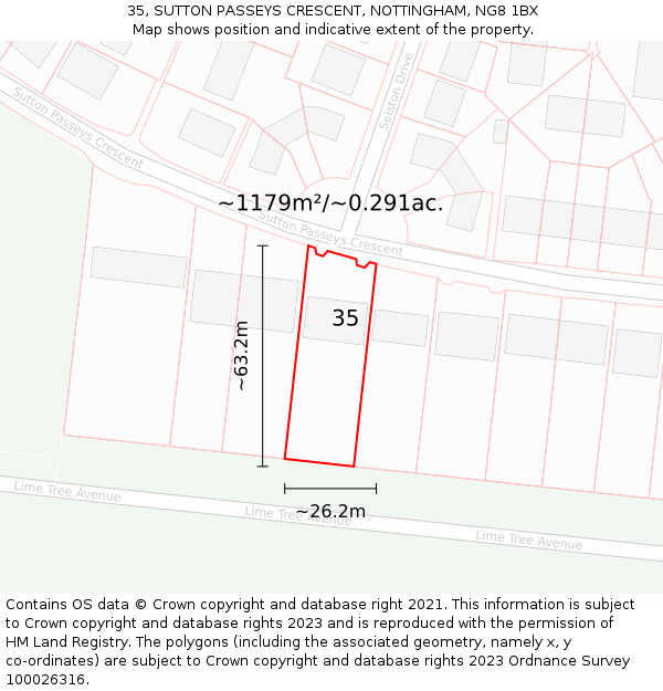 35, SUTTON PASSEYS CRESCENT, NOTTINGHAM, NG8 1BX: Plot and title map