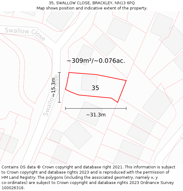 35, SWALLOW CLOSE, BRACKLEY, NN13 6PQ: Plot and title map