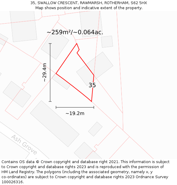 35, SWALLOW CRESCENT, RAWMARSH, ROTHERHAM, S62 5HX: Plot and title map