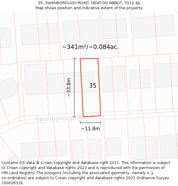 35, SWANBOROUGH ROAD, NEWTON ABBOT, TQ12 4JL: Plot and title map