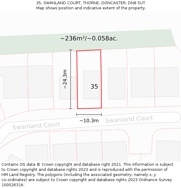 35, SWANLAND COURT, THORNE, DONCASTER, DN8 5UT: Plot and title map