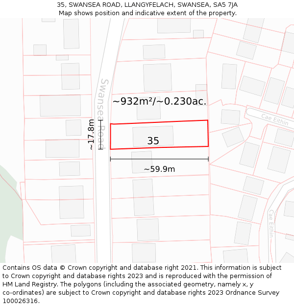 35, SWANSEA ROAD, LLANGYFELACH, SWANSEA, SA5 7JA: Plot and title map