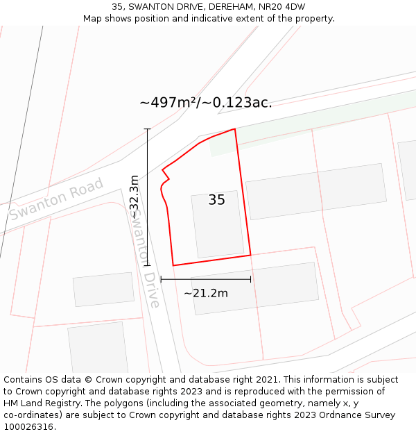 35, SWANTON DRIVE, DEREHAM, NR20 4DW: Plot and title map