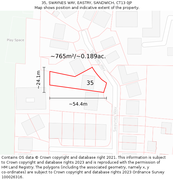 35, SWAYNES WAY, EASTRY, SANDWICH, CT13 0JP: Plot and title map