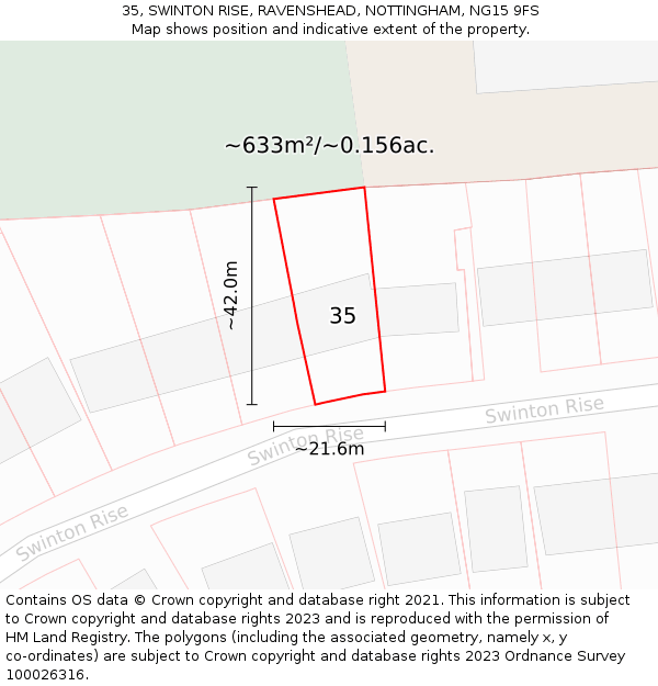 35, SWINTON RISE, RAVENSHEAD, NOTTINGHAM, NG15 9FS: Plot and title map