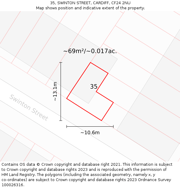 35, SWINTON STREET, CARDIFF, CF24 2NU: Plot and title map