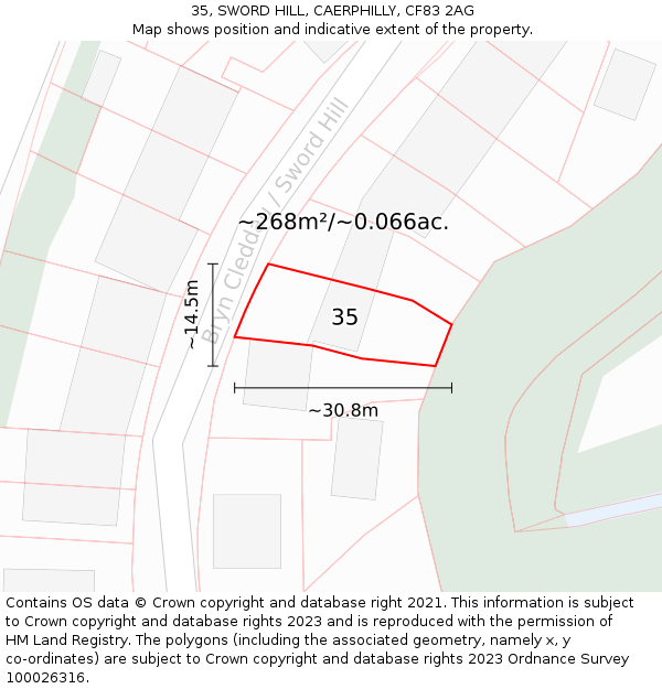 35, SWORD HILL, CAERPHILLY, CF83 2AG: Plot and title map