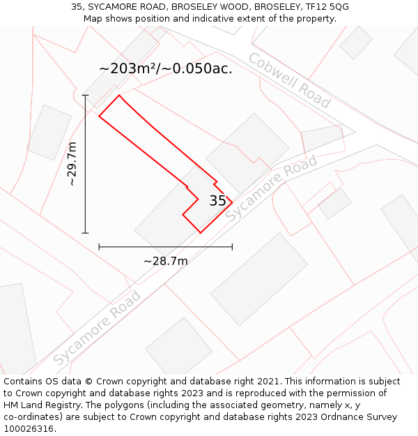 35, SYCAMORE ROAD, BROSELEY WOOD, BROSELEY, TF12 5QG: Plot and title map