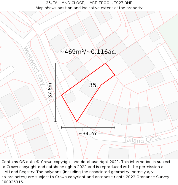35, TALLAND CLOSE, HARTLEPOOL, TS27 3NB: Plot and title map